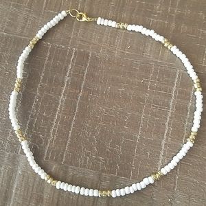 White/Gold Seed Bead Handmade Necklace